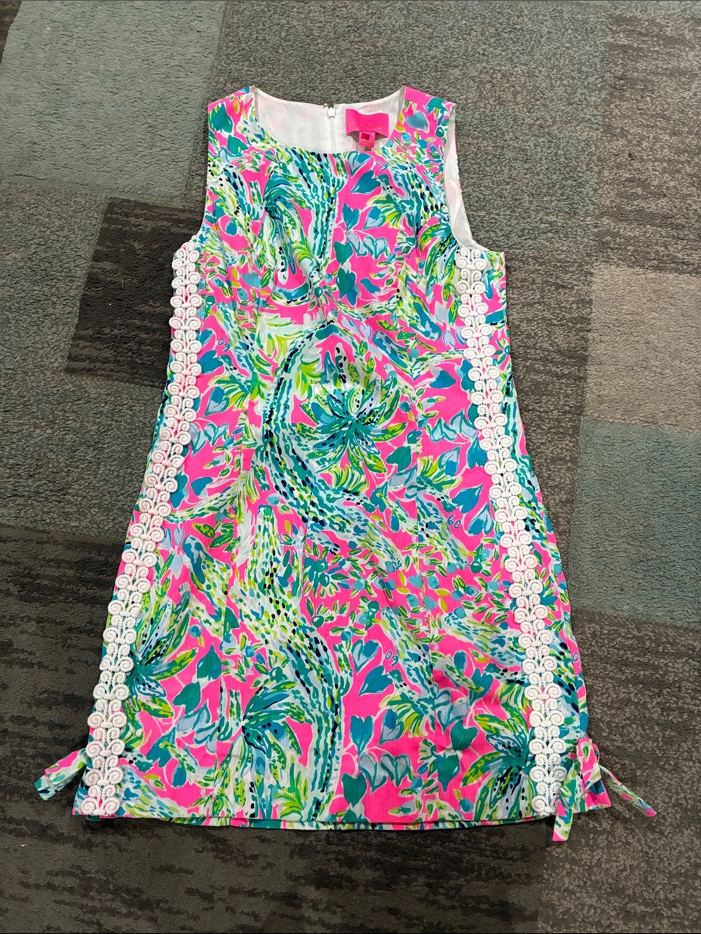 Lilly Pulitzer Sleeveless Floral Shift Dress in Hot Pink, Aqua & Lime